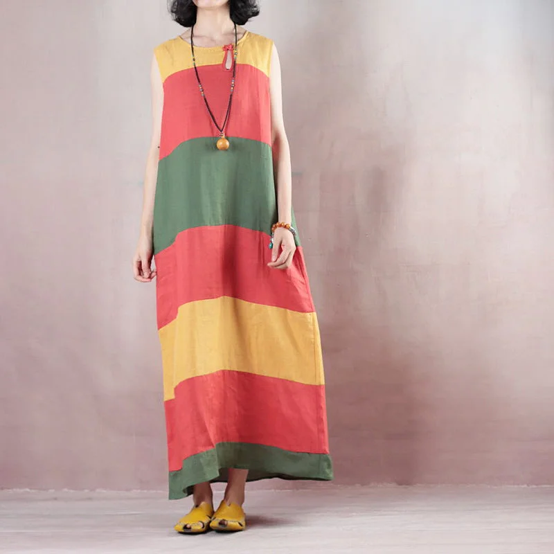 New multicolor striped linen maxi dress trendy plus size O neck linen maxi dress Fine Sleeveless baggy dresses New multicolor striped linen maxi dress trendy plus size O neck linen maxi dress Fine Sleeveless baggy dresses