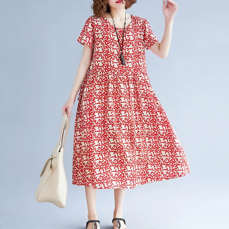 baggy red cotton linen dresses Loose fitting short sleeve print baggy dresses maxi dress 2018 o neck traveling dress baggy red cotton linen dresses Loose fitting short sleeve print baggy dresses maxi dress 2018 o neck traveling dress