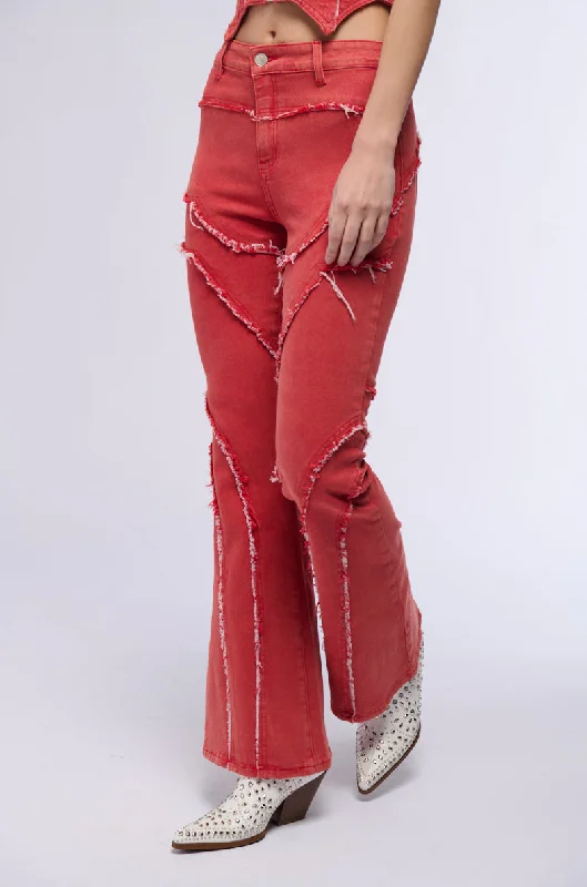 FLAMIN HOT DISTRESSED FLARE JEANFlash Sale – Act Fast!