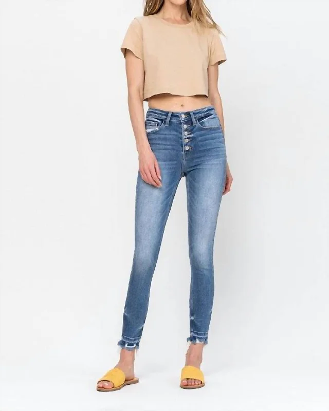 High Rise Hem Crop Skinny Jean In Medium WashLimited Edition, Limited Price!