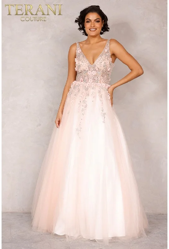 Terani Couture 2215P0033 Long A Line Formal Prom Floral Beaded DressLimited Time Offer!