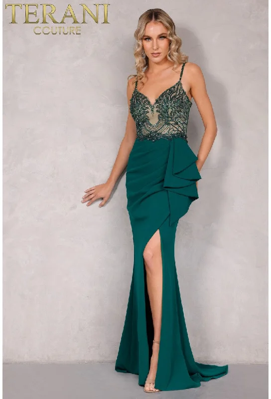 Terani Couture 2221E0352 Long Ruffle Formal Prom Beaded DressShop Now and Save!