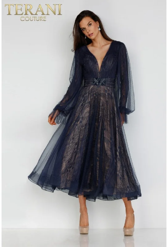 Terani Couture 231C0224 Long Sleeve Tea Length Cocktail DressDon't Miss Out!