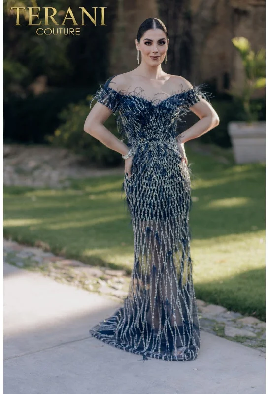 Terani Couture 232GL1439 Long Feather Beaded Formal Prom DressToday Only – Don’t Miss It!