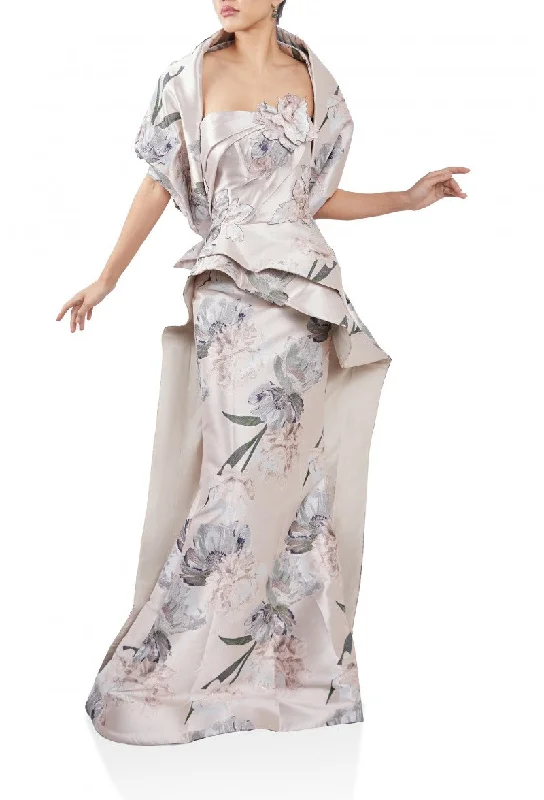 Terani Couture 242E3145 Printed Long Formal Removable Cape GownLowest Prices Guaranteed! Terani Couture 242E3145 Printed Long Formal Removable Cape GownLowest Prices Guaranteed!