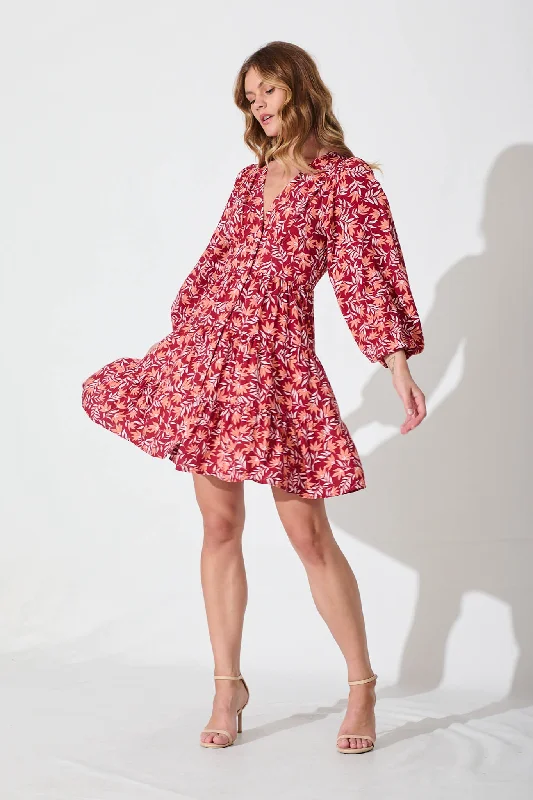 Abriella Dress In Rust With Multi Floral PrintBuy One, Get One Free!