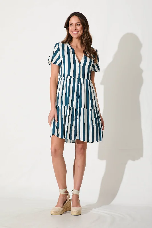 Adeline Shirt Dress In Teal with White StripeUnmissable Offers Await!