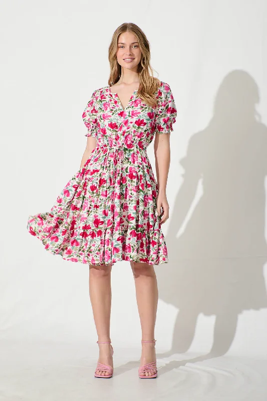 Adilah Dress in White with Pink and Green FloralDon’t Wait – Deals Won’t Last!