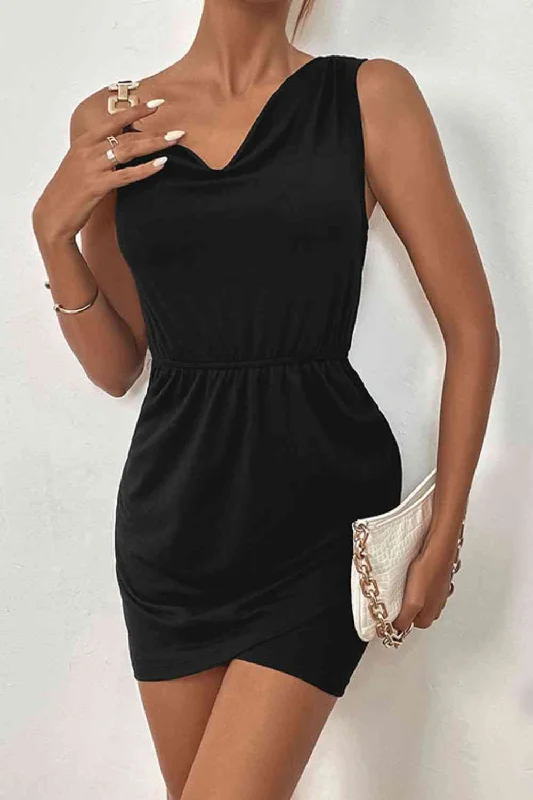 Asymmetrical Neck Sleeveless Tulip Hem DressPrice Drops You’ll Love!