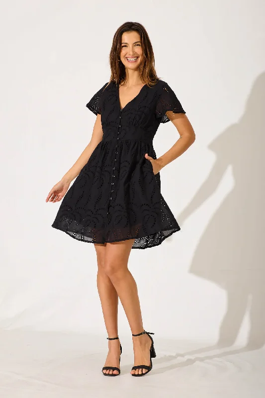 Aurelia Dress In Black Cotton BroderieLimited Edition, Limited Price!
