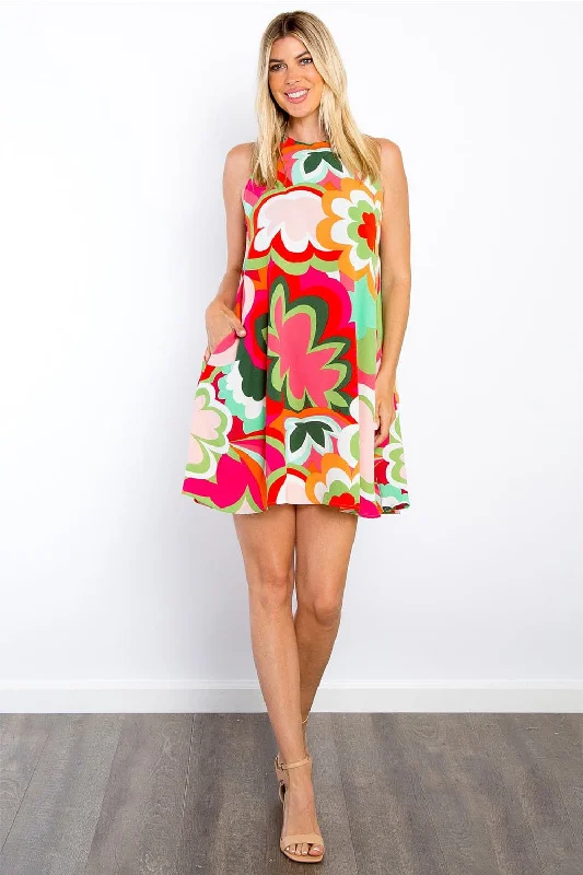 Be Stage Full Size Floral Sleeveless Mini Dress with PocketsSpecial Discounts Inside!