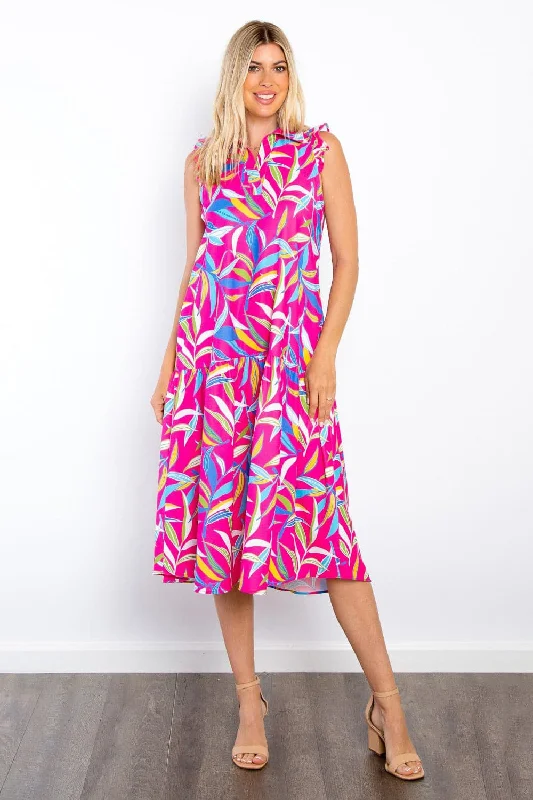 Be Stage Print Ruffled Midi Dress with PocketsSave More When You Shop More!