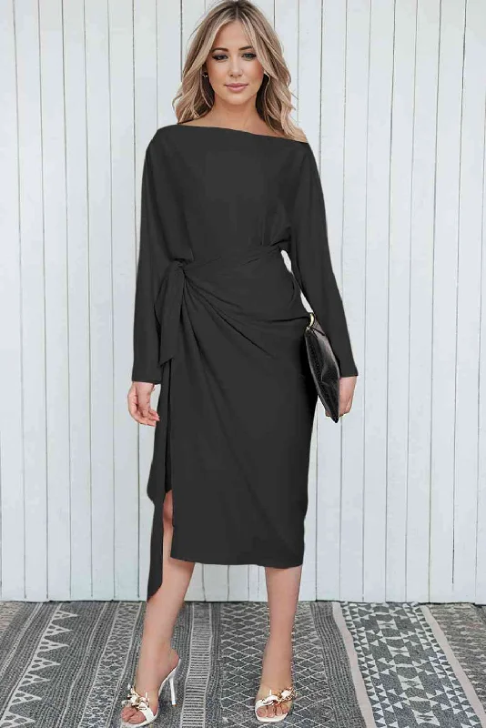 Boat Neck Long Sleeve Twisted Midi DressUnmissable Offers Await!
