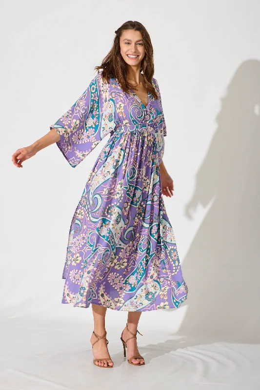 Break Free Maxi Dress In Purple With Blue Paisley PrintShop Smart, Save Big!