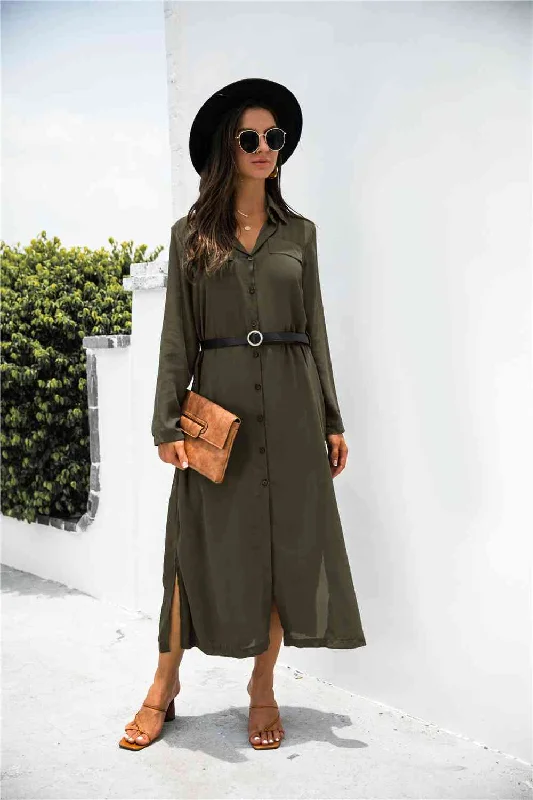 Button Down Side Slit Shirt DressShop the Hottest Deals!