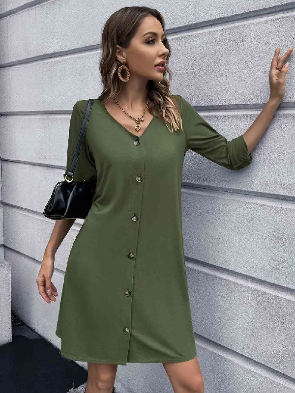 Button Down V-Neck Mini DressScore Big Savings Today!