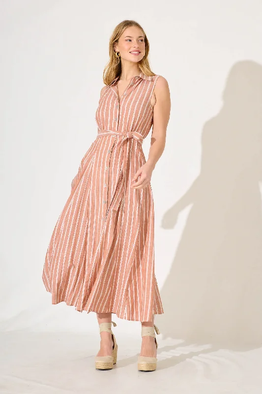 Calla Maxi Shirt Dress In Rust With White Stripe CottonPrice Drop Alert!