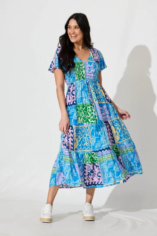 Callie Midi Dress In Blue Multi Tropical PrintBuy One, Get One Free!