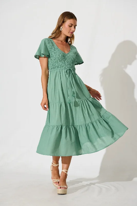 Callie Midi Dress in Sage Linen BlendShop the Hottest Deals!