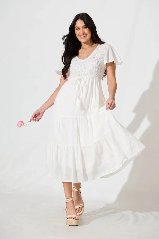 Callie Midi Dress in White Linen BlendSave Money, Shop Happy!