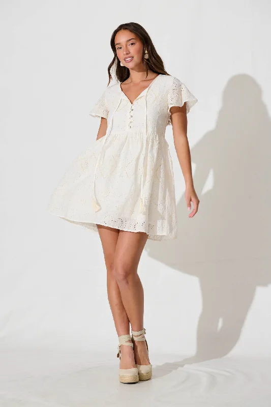 Carese Smock Dress in Cream Cotton BroderieSpecial Discounts Inside!