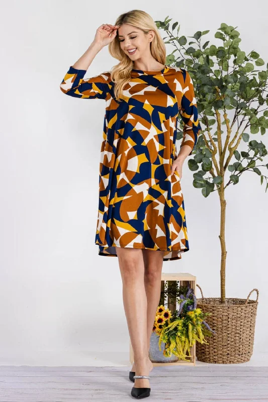 Celeste plus size geometric dress with pocketsExclusive Deals Just for You!