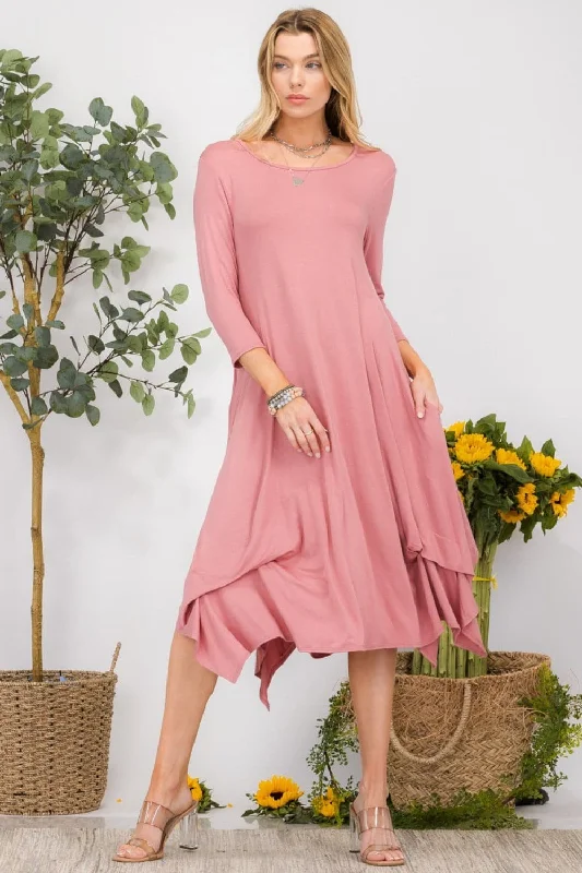 Celeste asymmetrical midi dress with pocketsFind the Best Deals Here!