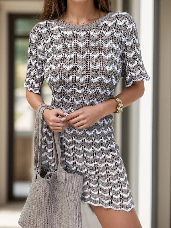 Chevron knit dress - round neck, short sleevesOnly a Few Left – Order Now!