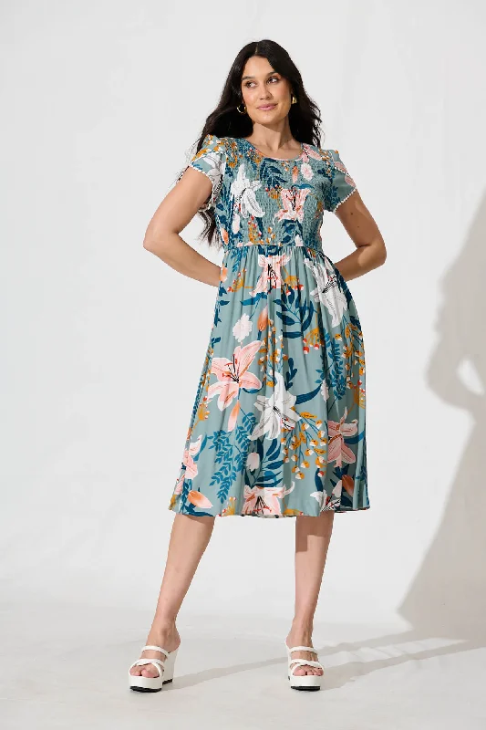 Clarke Midi Dress in Sage Multi FloralHurry! While Supplies Last!