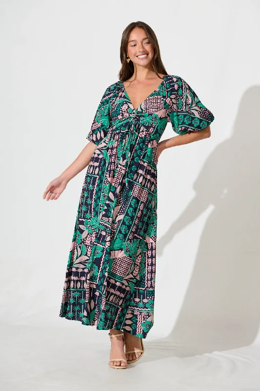Coverdale Maxi Dress In Navy With Green And Blush PatchworkSave Like Never Before!