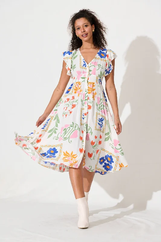 Daffodil Midi Dress In White With Bright FlowersYour Favorite Sale is Back!