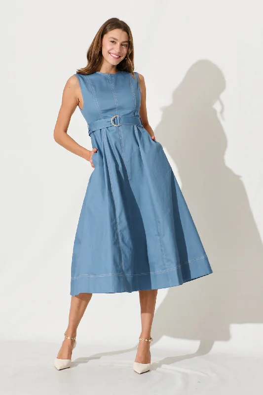 Doris Midi Dress In Blue CottonSnag the Best Prices Now!