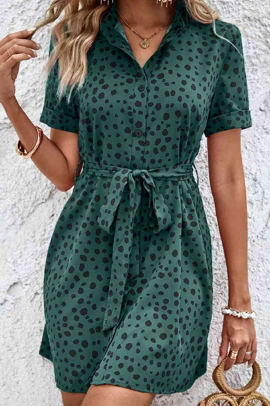 Dotted Short Sleeve Tie Belt DressSpecial Offer – Act Fast!