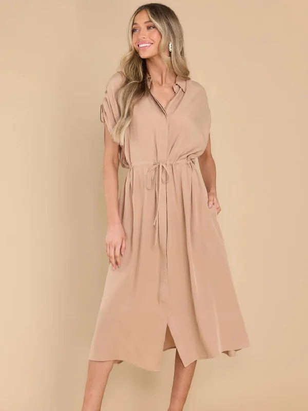 Collared midi dress with drawstringSave More When You Shop More!