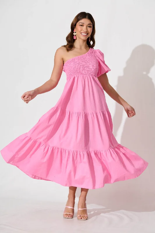 Elyria Maxi Dress In Pink Cotton Linen BlendOne Click Away from Big Savings!