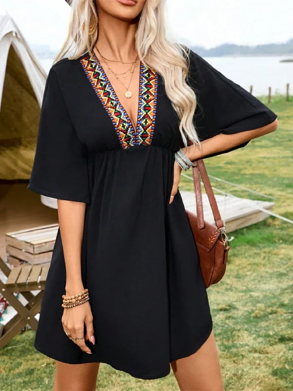 Elegant Mini Dress with EmbroideryBuy One, Get One Free!