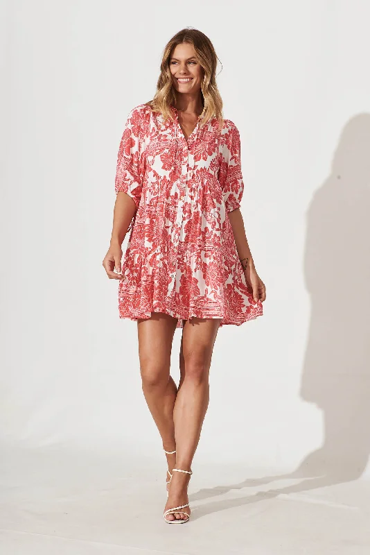 Emelyn Smock Dress In White With Raspberry Patchwork FloralThe Best Offers Are Here!