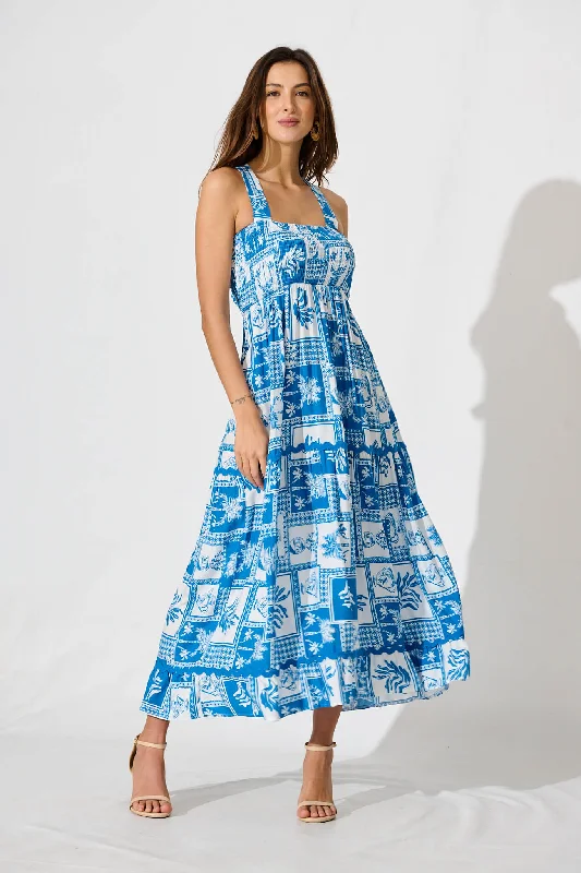 First Kiss Maxi Sundress In Blue Tile With Ric Rac TrimPrice Drops You’ll Love!