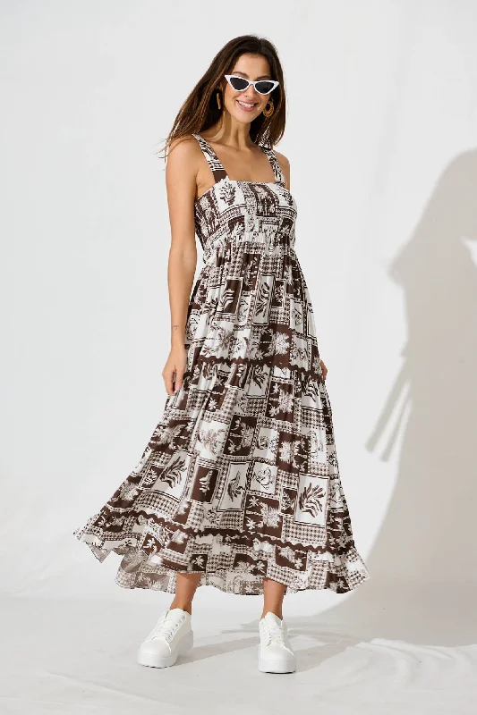 First Kiss Maxi Sundress In Chocolate Tile With Ric Rac TrimMust-Have Deals Inside!