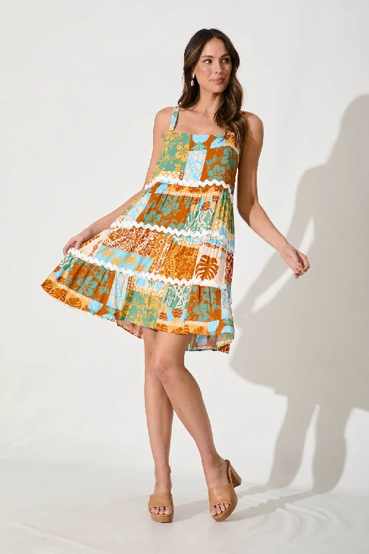 First Love Sundress In Multi Orange Print With Ric Rac TrimCrazy Discounts Inside!