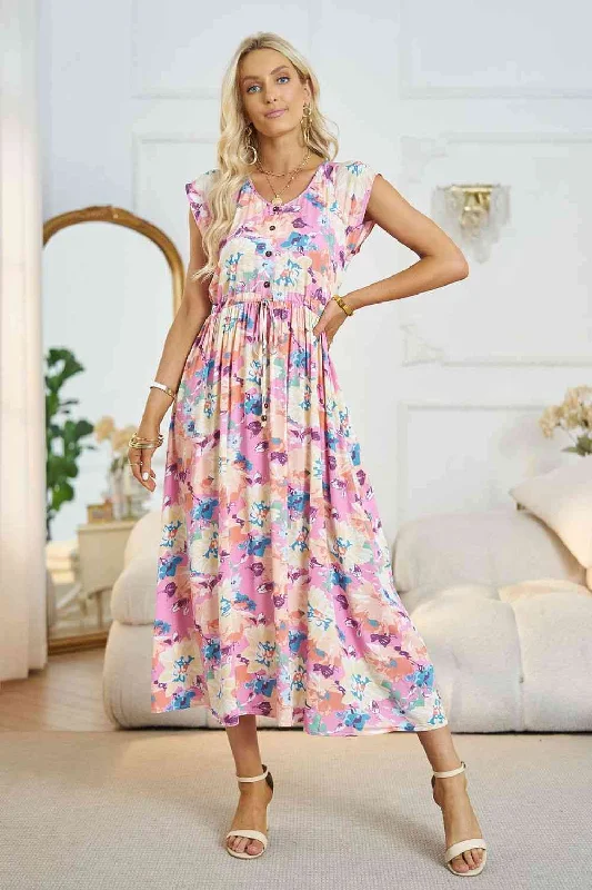 Floral V-Neck A-Line Midi DressGet It Before It’s Gone!