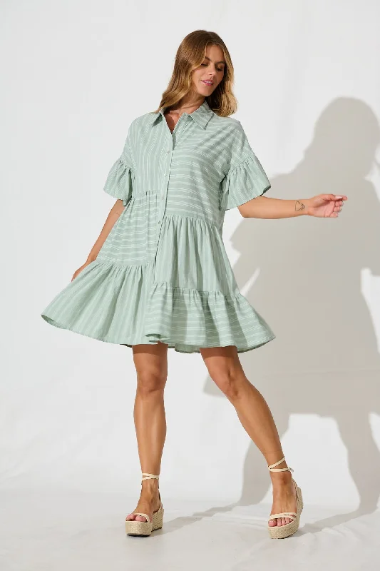Freya Shirt Dress In Sage Green With White StripeHuge Price Cuts Await!