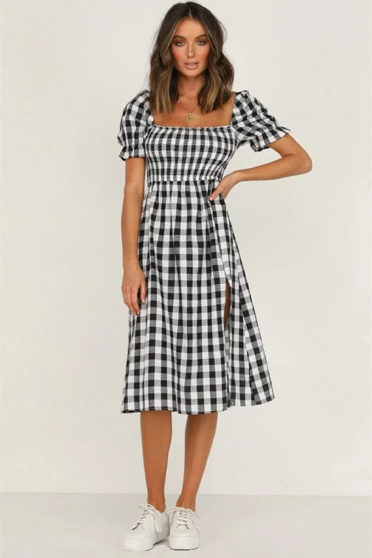 Chic plaid midi dress with slitHottest Discounts of the Year!