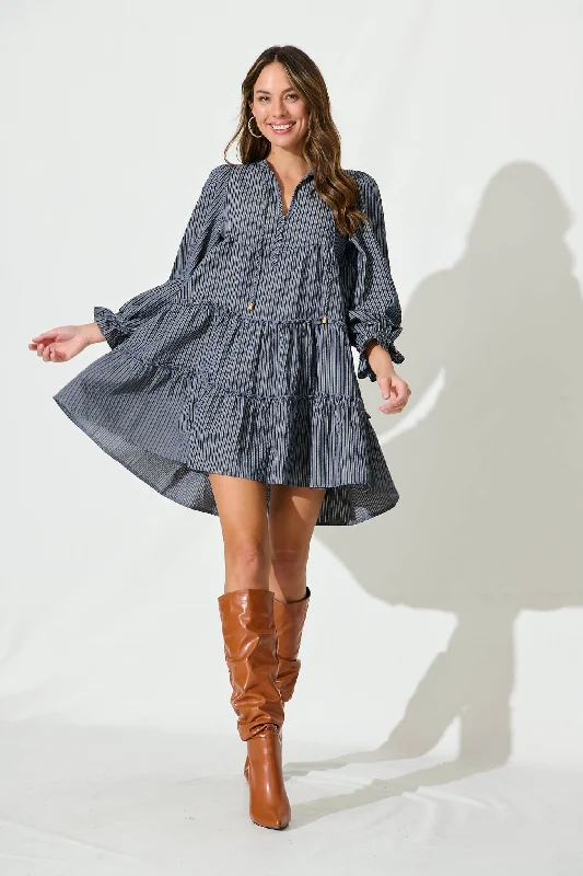 Gene Smock Dress In Navy Stripe Cotton BlendFind Your Perfect Deal Today!
