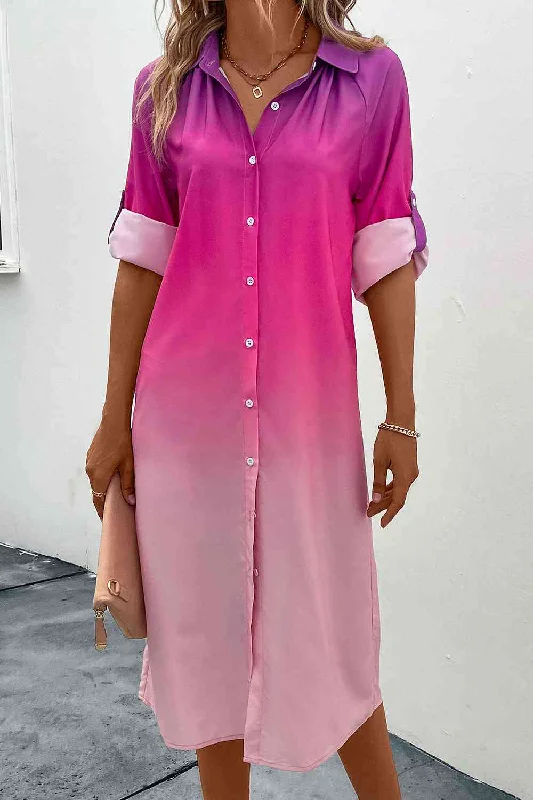 Gradient Long Sleeve Shirt DressOne Day Only – Huge Savings!