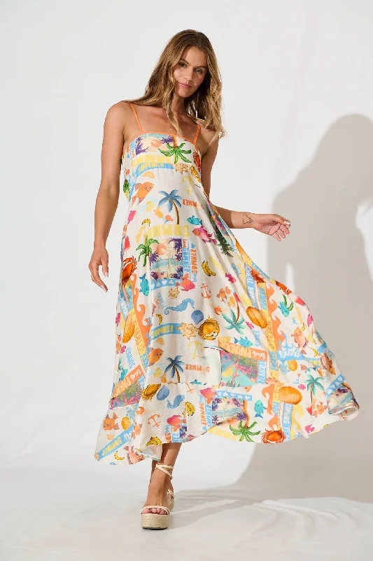 Hanalei Midi Sundress in Cream with Multi Summer PrintGet the Best for Less!