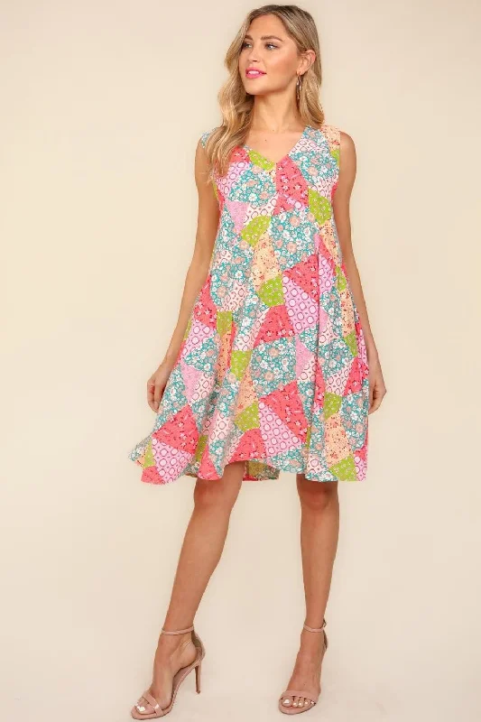 Haptics Full Size Babydoll Floral Patchwork Dress with Side PocketsOne Click Away from Big Savings!