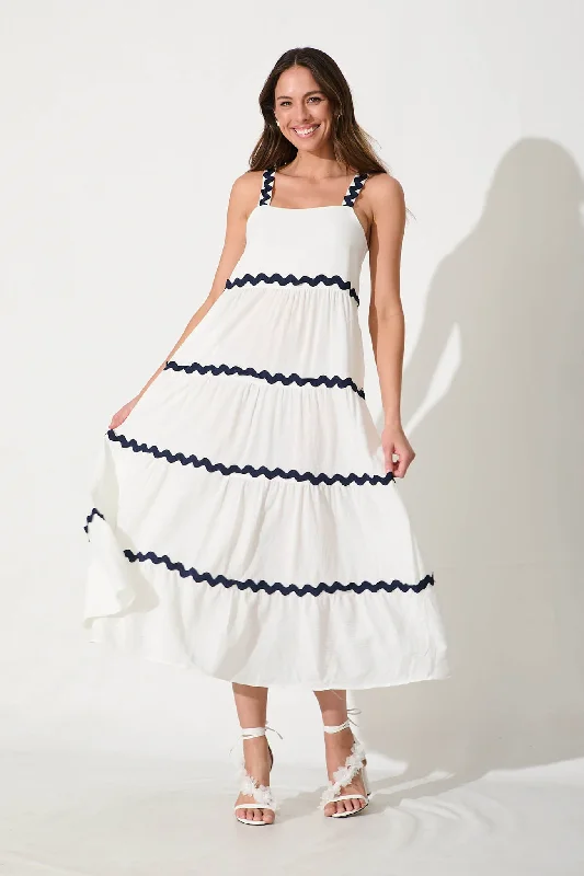 Hara Maxi Sundress In White With Navy Ric Rac Trim CottonUnmissable Offers Await!