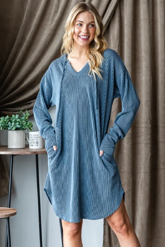 Heimish Ribbed Long Sleeve Hooded DressSave Like Never Before!