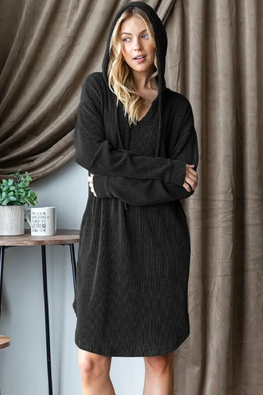 Heimish Ribbed Long Sleeve Hooded DressMust-Have Deals Inside!